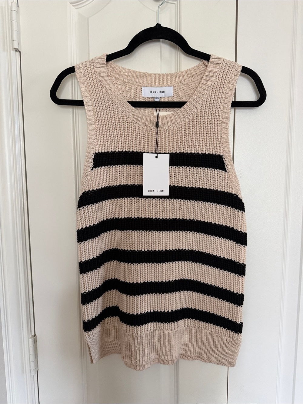 John + Jenn Striped Knit Shell in Beige and Black